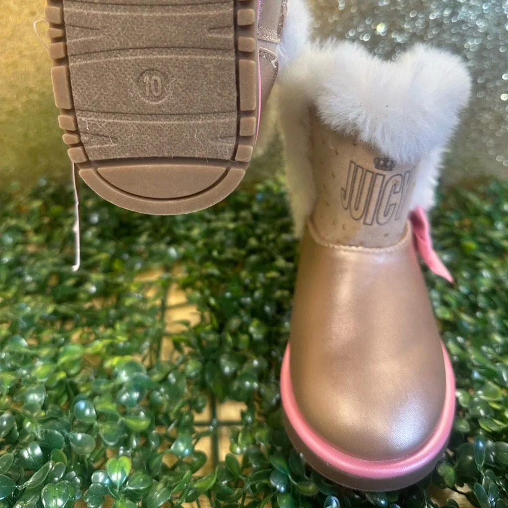 Juicy Couture Gold and Pink Fur Boots